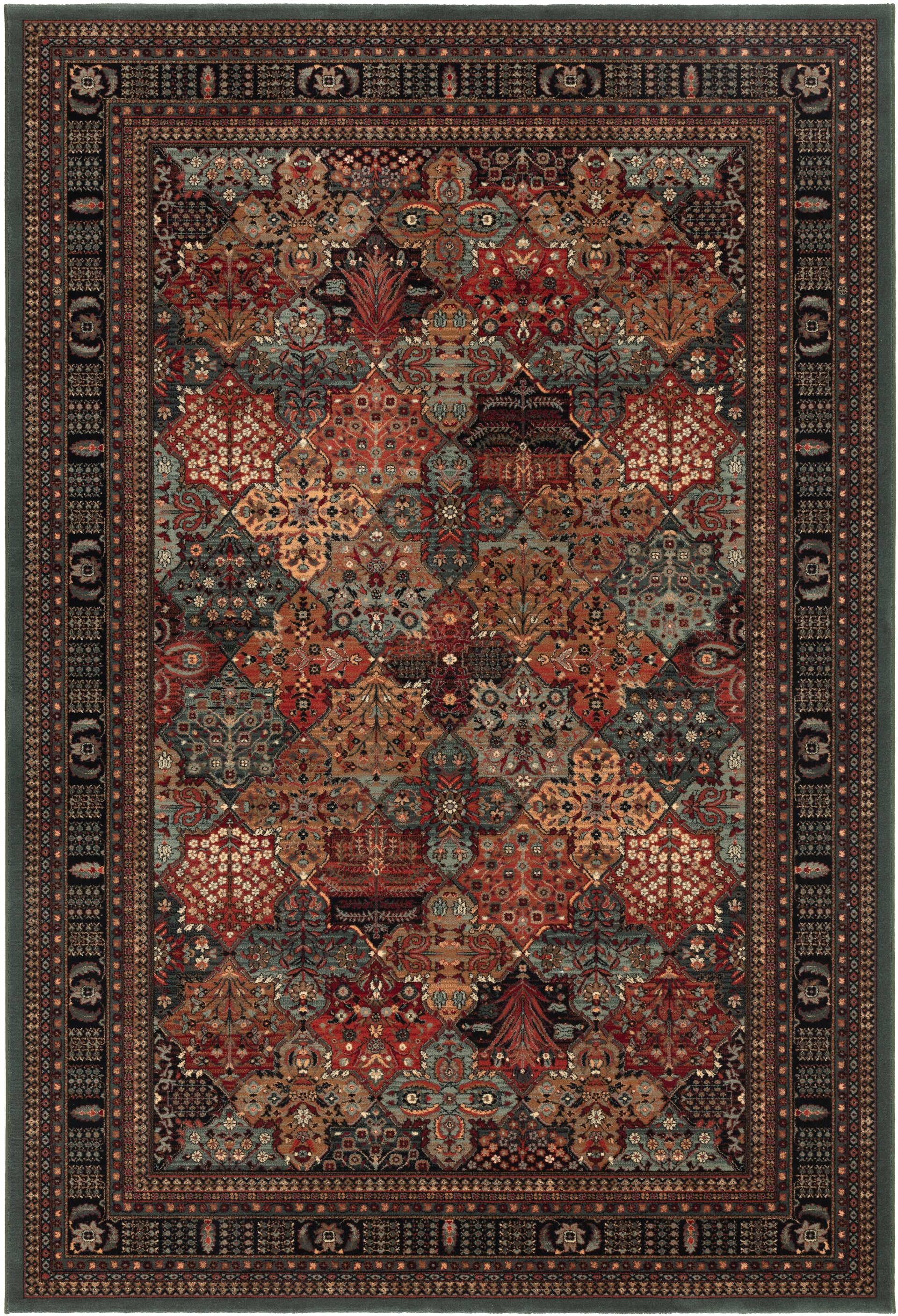 Decorative rug with intricate pattern and border