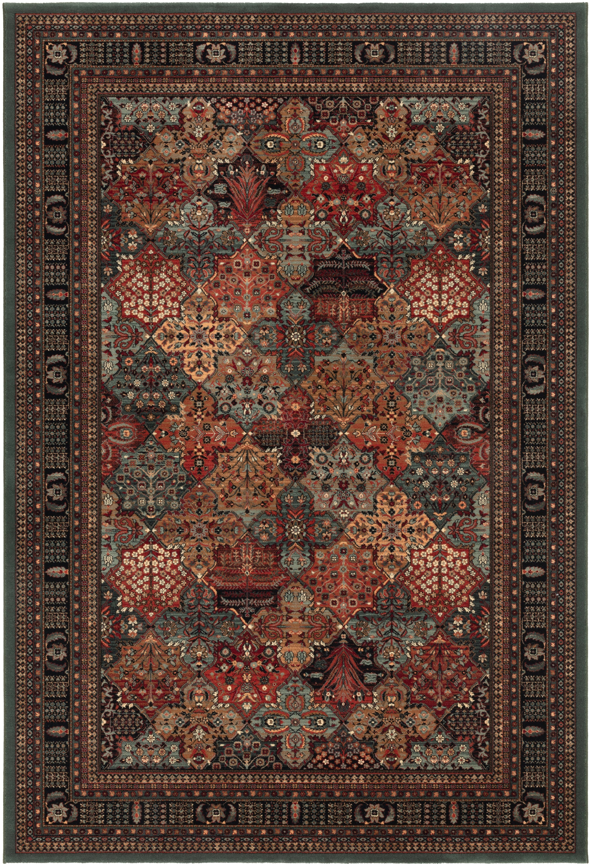 Decorative rug with intricate pattern and border