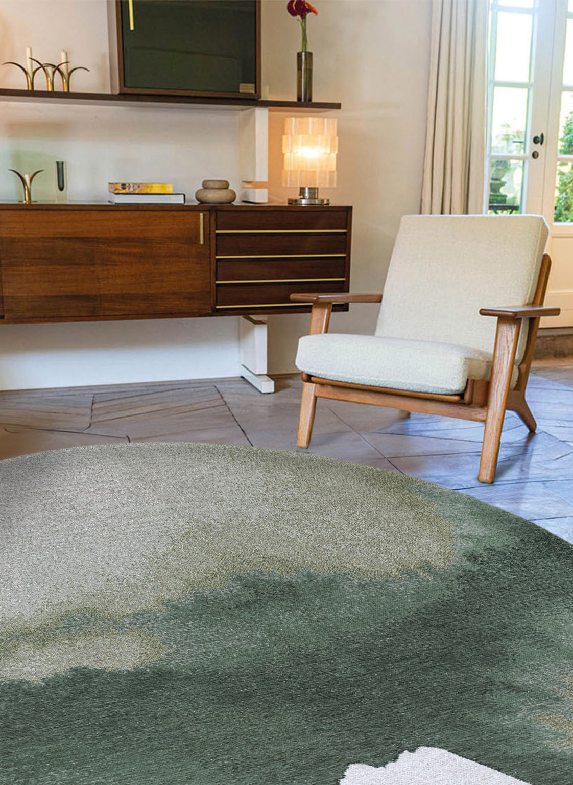 Louis de Poortere Meditation Lagoon Round Palm Green 9331