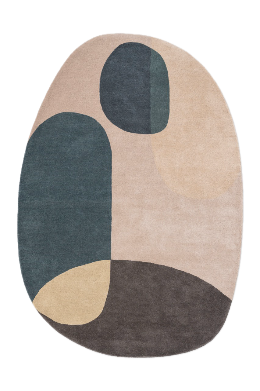 Brink & Campman Decor Miller Winter tapijt in petrolblauw, roze beige en antracietbruin, bovenaanzicht
