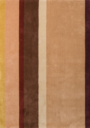 Striped rug with brown, beige, and yellow colors