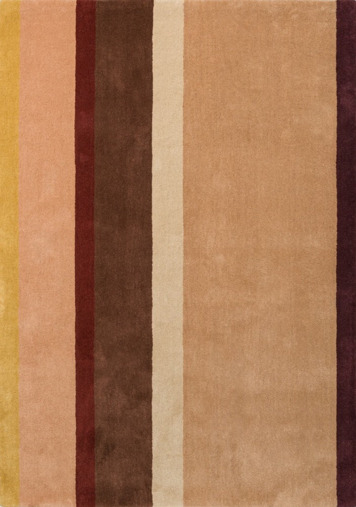 Striped rug with brown, beige, and yellow colors