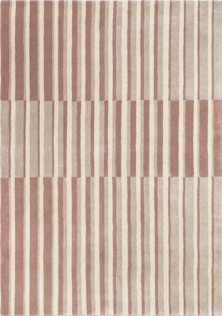 Brink & Campman Decor Pilar Blush tapijt in oudroze met strepen in crème en greige, bovenaanzicht