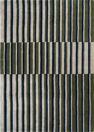 Tapis Brink & Campman Decor Pilar Moss vert mousse à rayures bleu marine et gris clair, vue de dessus