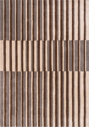 Brink & Campman Decor Pilar Taupe tapijt in taupe met strepen in chocoladebruin en crème, bovenaanzicht