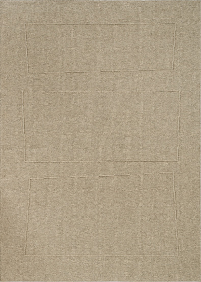 Brink & Campman Senso Blocks Natural tapijt in zandbeige met drie blokken in reliëf, bovenaanzicht