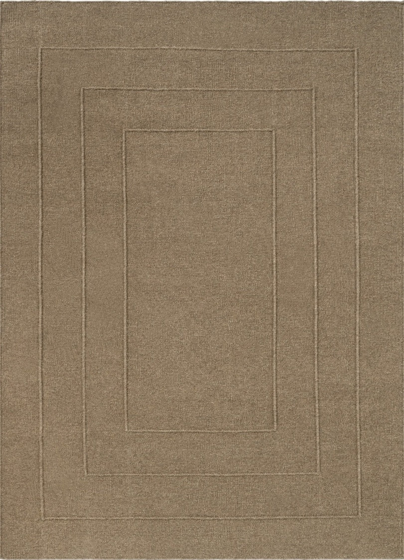 Brink & Campman Senso Border Fur Brown tapijt in camelbruin met drie kaders in reliëf, bovenaanzicht