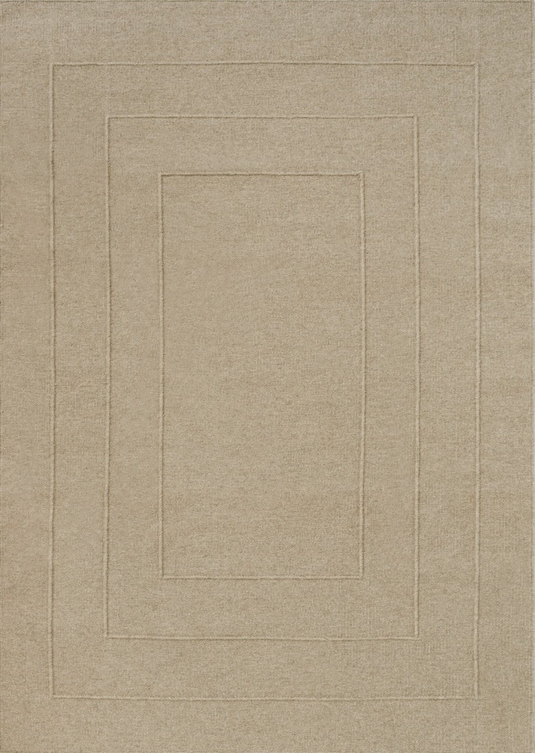 Brink & Campman Senso Border Natural tapijt in zandbeige met drie kaders in reliëf, bovenaanzicht