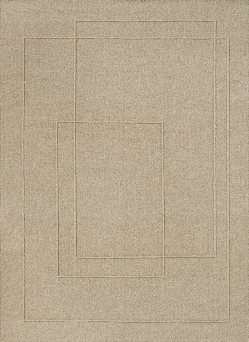 Brink & Campman Senso Planes Natural tapijt in zandbeige met overlappende rechthoeken in reliëf, bovenaanzicht