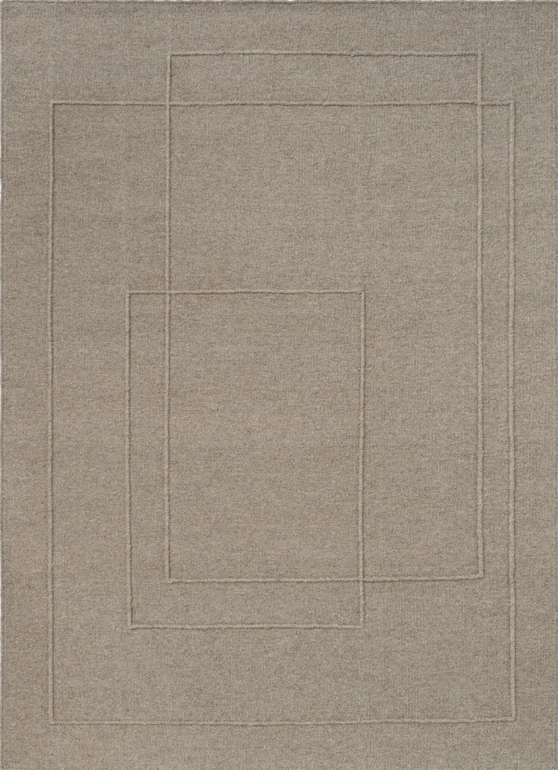 Brink & Campman Senso Planes Soft Taupe tapijt in grijs taupe met overlappende rechthoeken in reliëf, bovenaanzicht