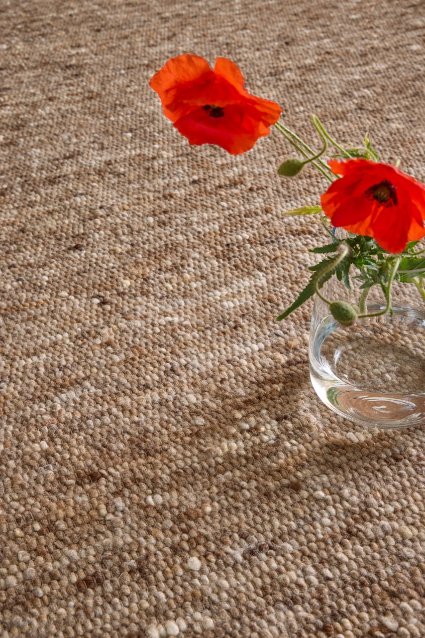Brink & Campman Sober Soft Brown rug in mottled soft brown and taupe, shown in an interior, second view