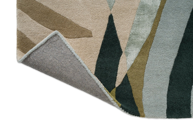 Harlequin Atelier Lagoon tapijt, detail van omgeslagen hoek en rug