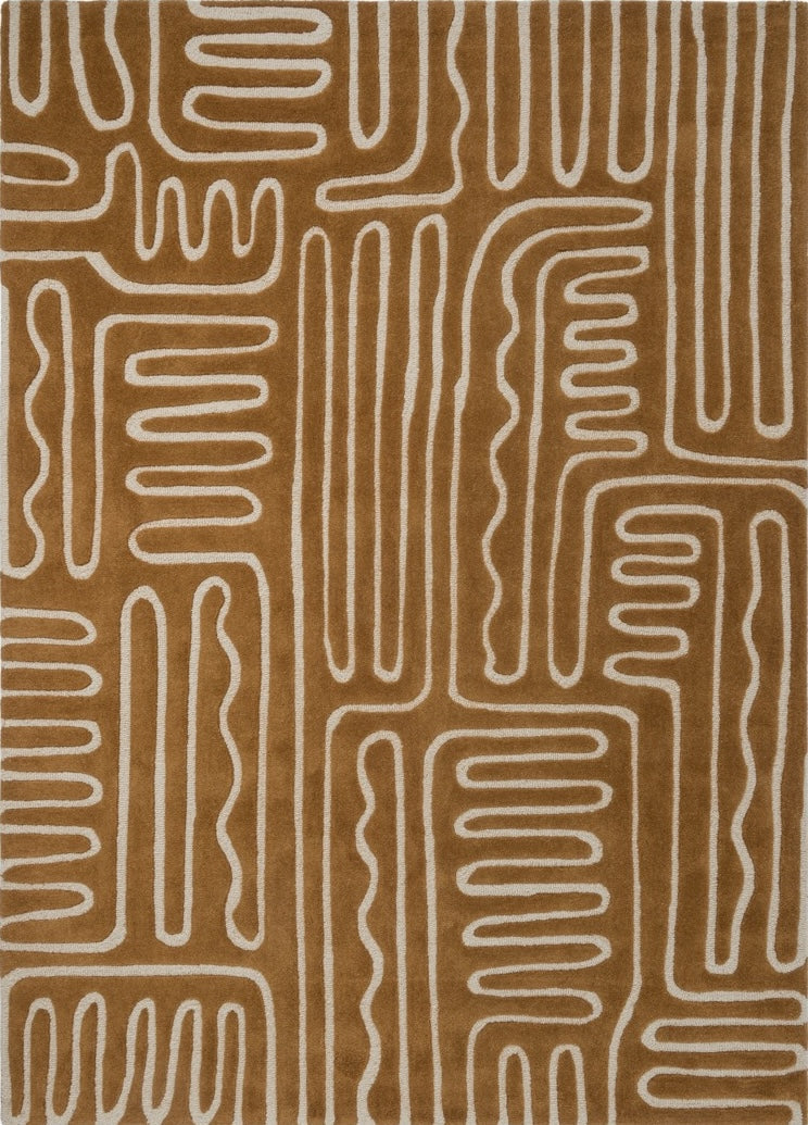 Harlequin Hollow Tan tapijt in karamel met ivoren lijnen, bovenaanzicht