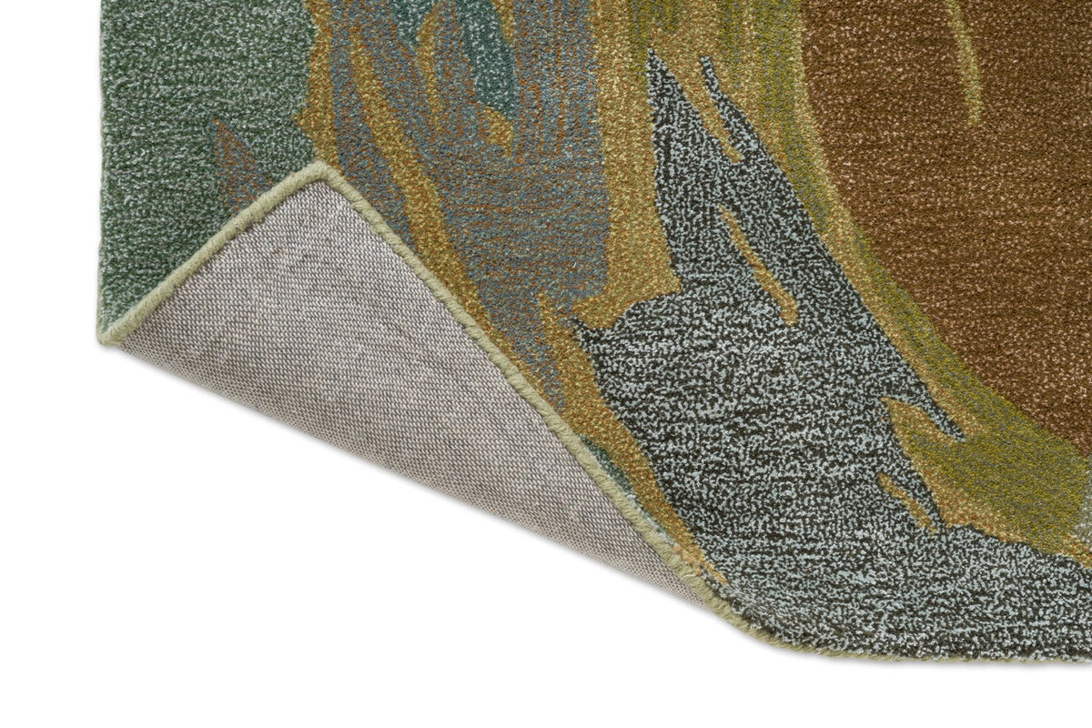 Harlequin Saltillo Forest tapijt, detail van omgeslagen hoek en rug