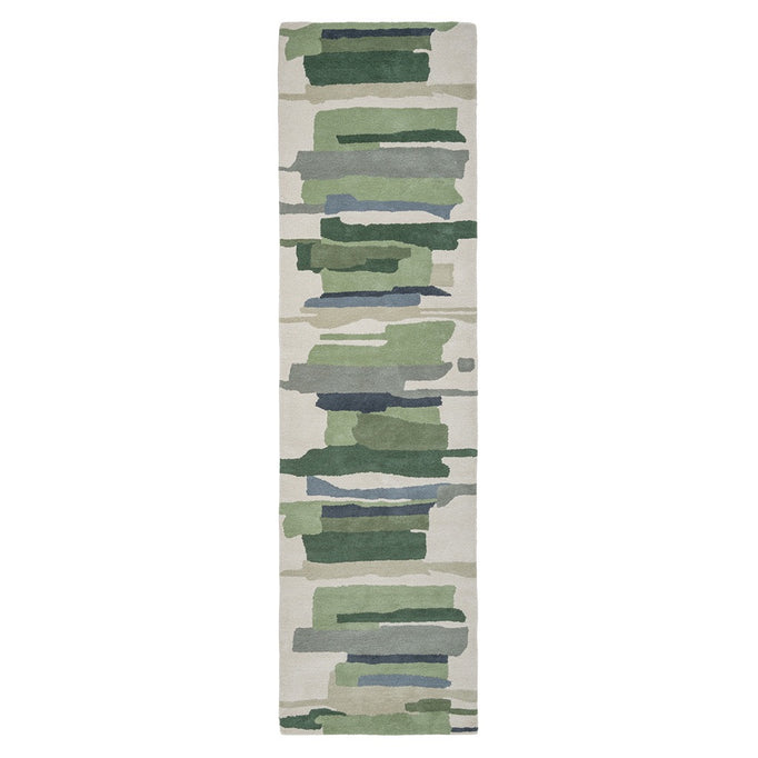 Tapis de couloir Harlequin Zeal Forest ivoire aux coups de pinceau verts, vue de dessus