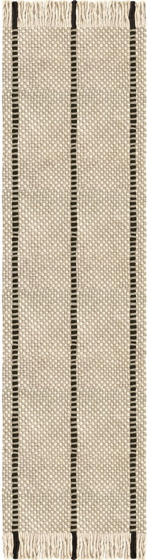 Layered x Massproductions Cord Black White gestreifter Wollteppich, Läufer, Draufsicht