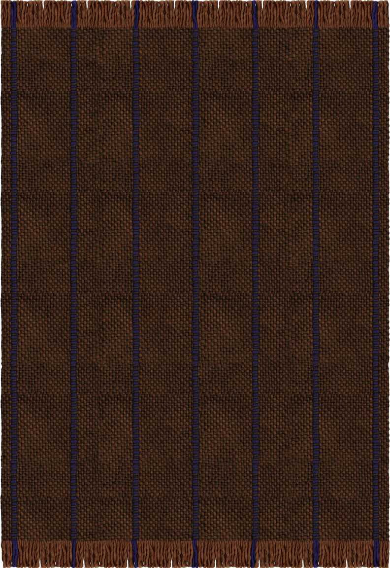 Layered x Massproductions Cord Blue Brown gestreifter Wollteppich, Draufsicht