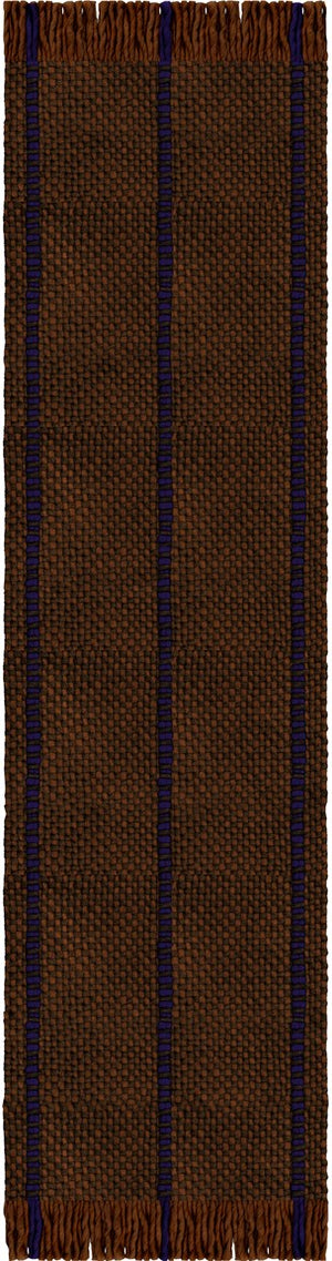 Layered x Massproductions Cord Blue Brown gestreifter Wollteppich, Läufer, Draufsicht