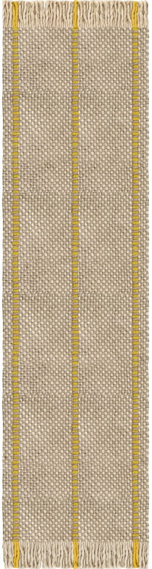 Layered x Massproductions Cord Yellow Oatmeal gestreifter Wollteppich, Läufer, Draufsicht