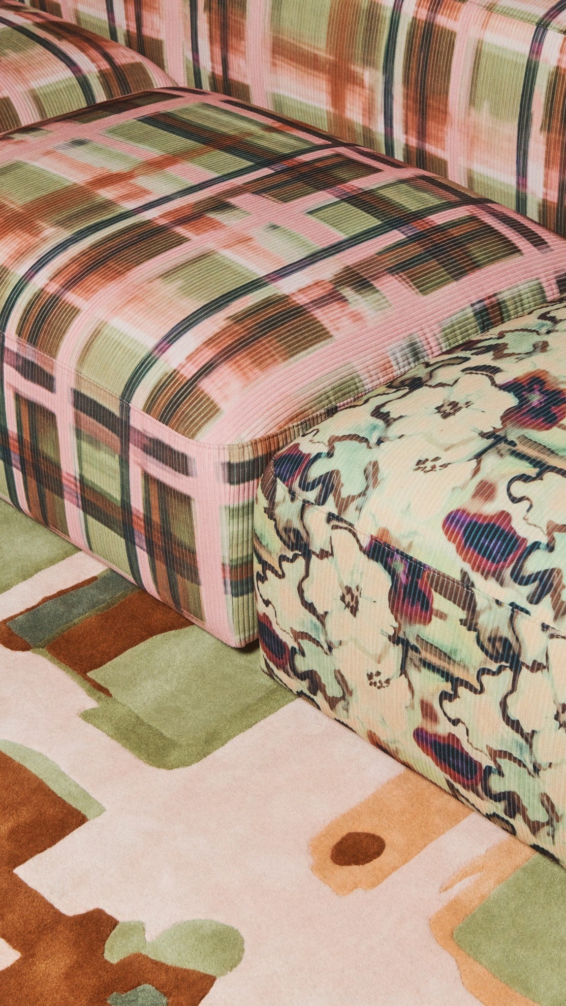 Layered x Collina Strada Plaid Garden Pop wool rug, detail of the carved wool