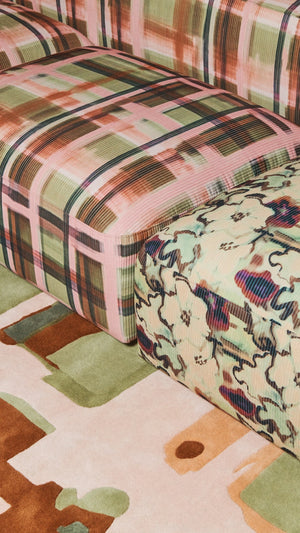 Layered x Collina Strada Plaid Garden Pop wool rug, detail of the carved wool
