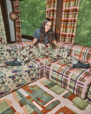 Layered x Collina Strada Plaid Garden Pop wool rug, in an interior