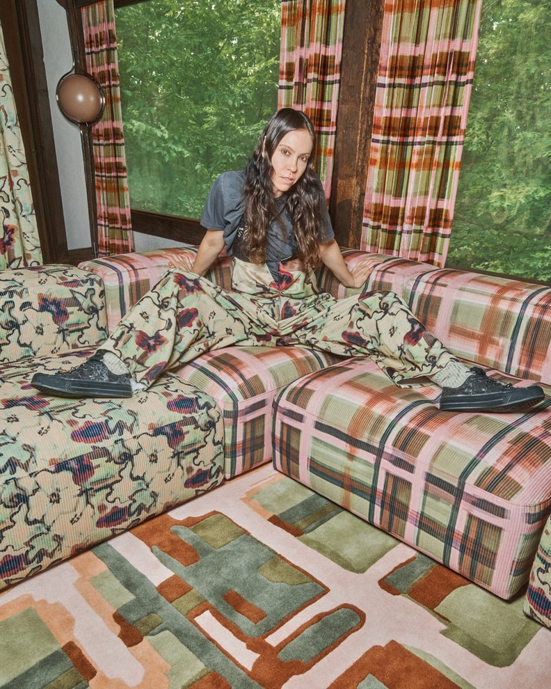 Layered x Collina Strada Plaid Garden Pop wool rug, in an interior