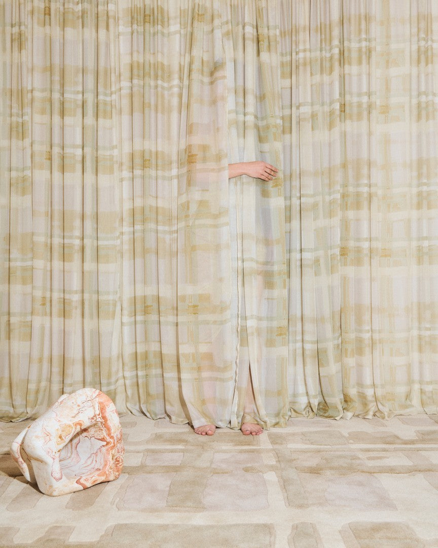 Layered x Collina Strada Plaid Haze wool rug, in an interior