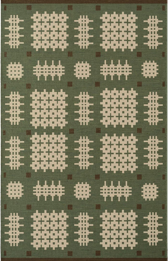 Layered x Tom Morris Ryg Bardsey Green platgeweven wollen vloerkleed, bovenaanzicht
