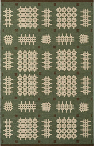 Layered x Tom Morris Ryg Bardsey Green platgeweven wollen vloerkleed, bovenaanzicht