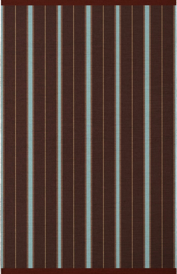 Layered x Tom Morris Racer Stripe Betty Brown tapis tissé plat en laine, vue de dessus
