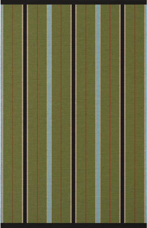 Layered x Tom Morris Racer Stripe Cooper Green flatweave wool rug, top view