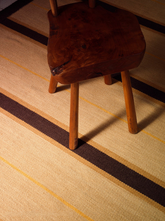 Layered x Tom Morris Racer Stripe Margarine flatweave wool rug, detail of the flat weave