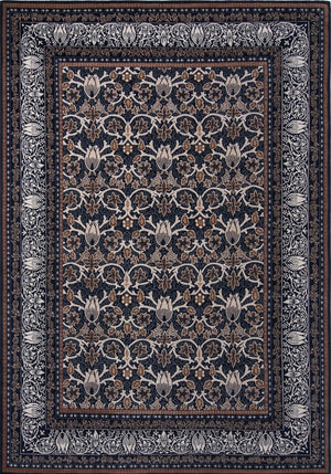 Morris & Co Borage Blue rug in indigo, ivory and caramel, top view