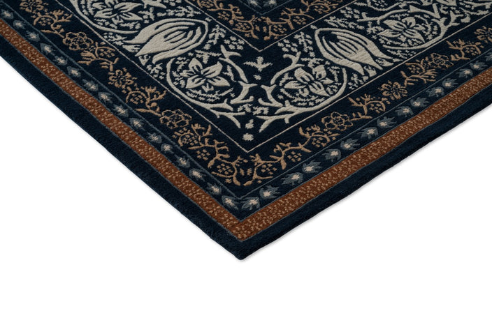 Morris & Co Borage Blue rug, detail of corner and pile