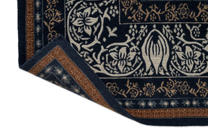 Morris & Co Borage Blue rug, detail of folded corner and backing