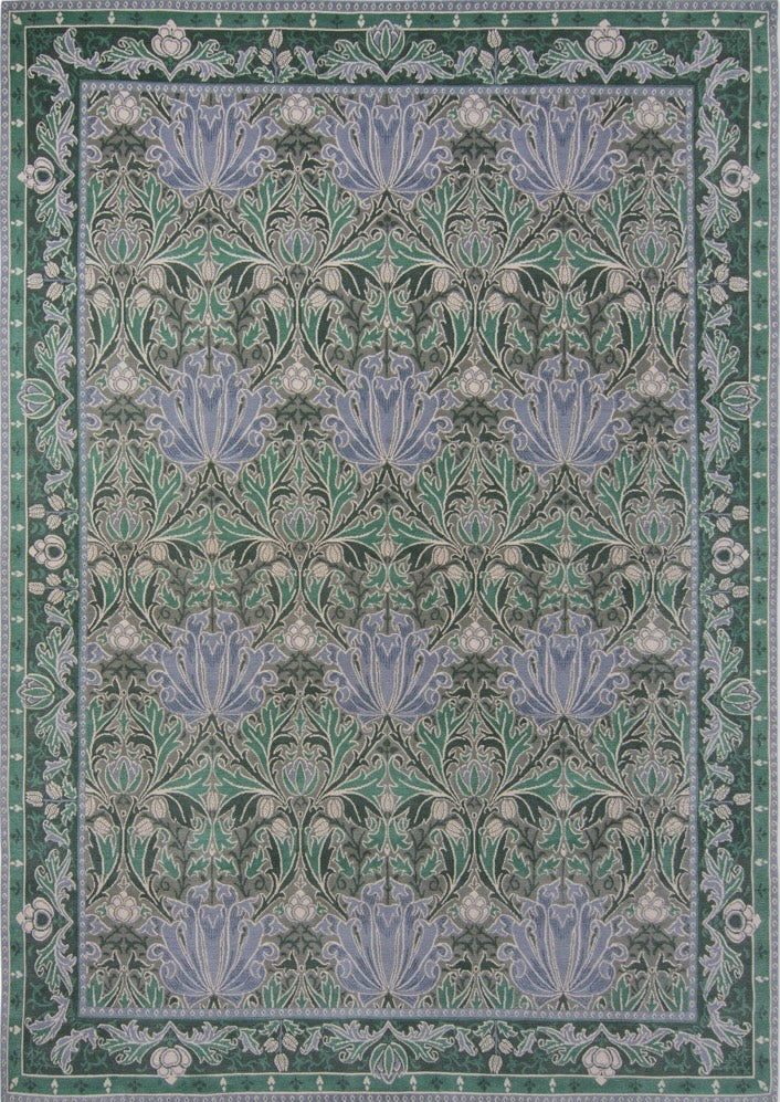 Tapis Morris & Co Helena Mineral vert d'eau et bleu lavande, vue de dessus
