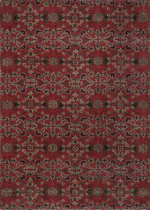 Morris & Co Persian Scroll Plum rug in warm red with cream, olive and aubergine, top view