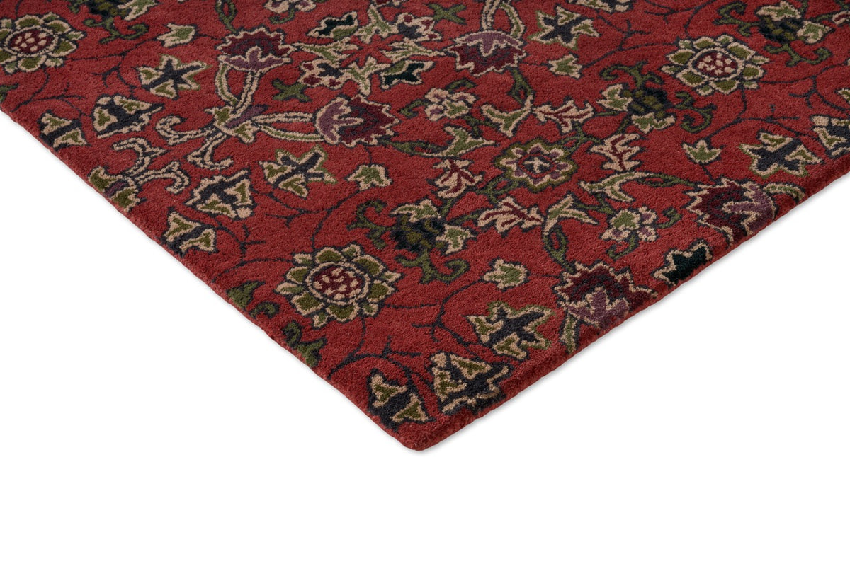 Morris & Co Persian Scroll Plum rug, detail of corner and pile