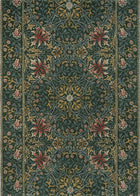 Tapis Morris & Co Walthamstow Forest Teal vert forêt, bleu sarcelle et vieil or, vue de dessus