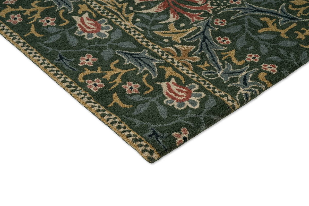 Morris & Co Walthamstow Forest Teal rug, detail of corner and pile