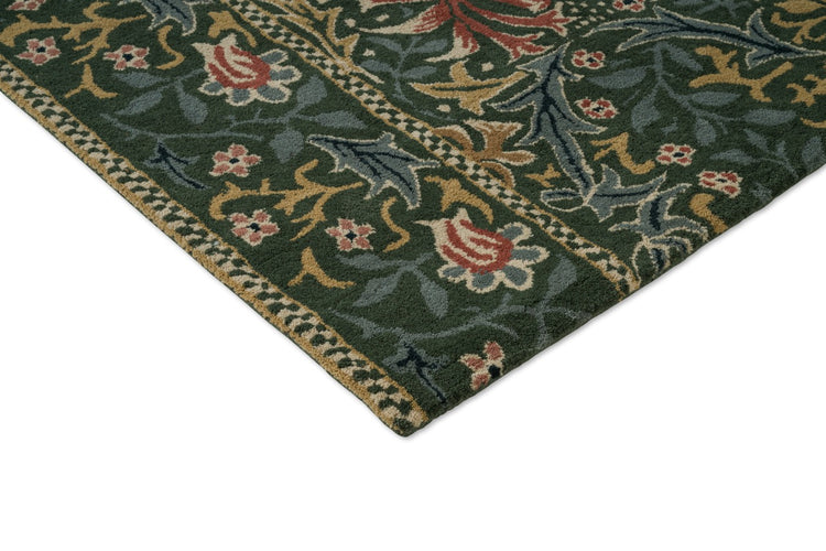 Morris & Co Walthamstow Forest Teal rug, detail of corner and pile