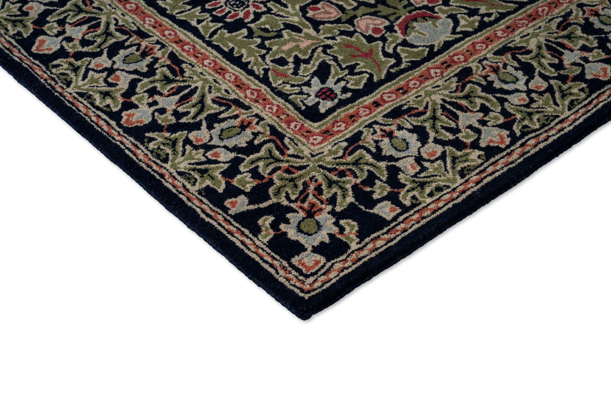 Morris & Co Wilton Weave Indigo rug, detail of corner and pile
