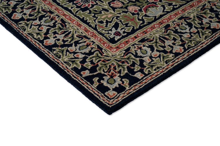 Morris & Co Wilton Weave Indigo rug, detail of corner and pile