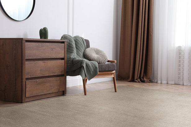 Acsento Corfu Ivory beige rug in modern living room - durable nylon area rug