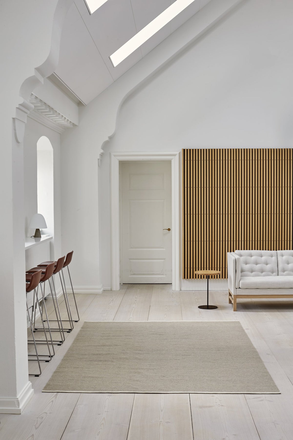 Massimo Escape Kelim Muscat taupe kilim rug, shown in an interior
