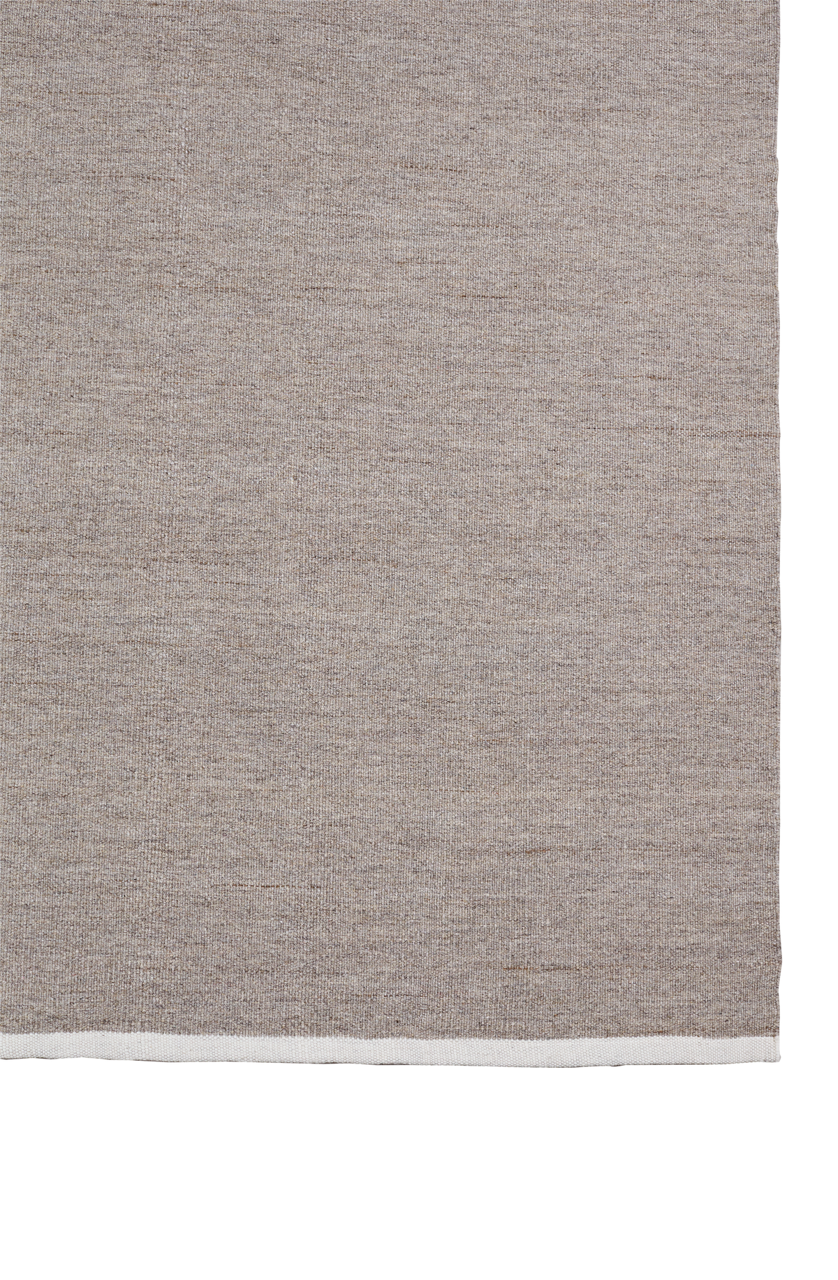 Massimo Escape Kelim Muscat taupe kilim rug, full view with the contrasting band at the end