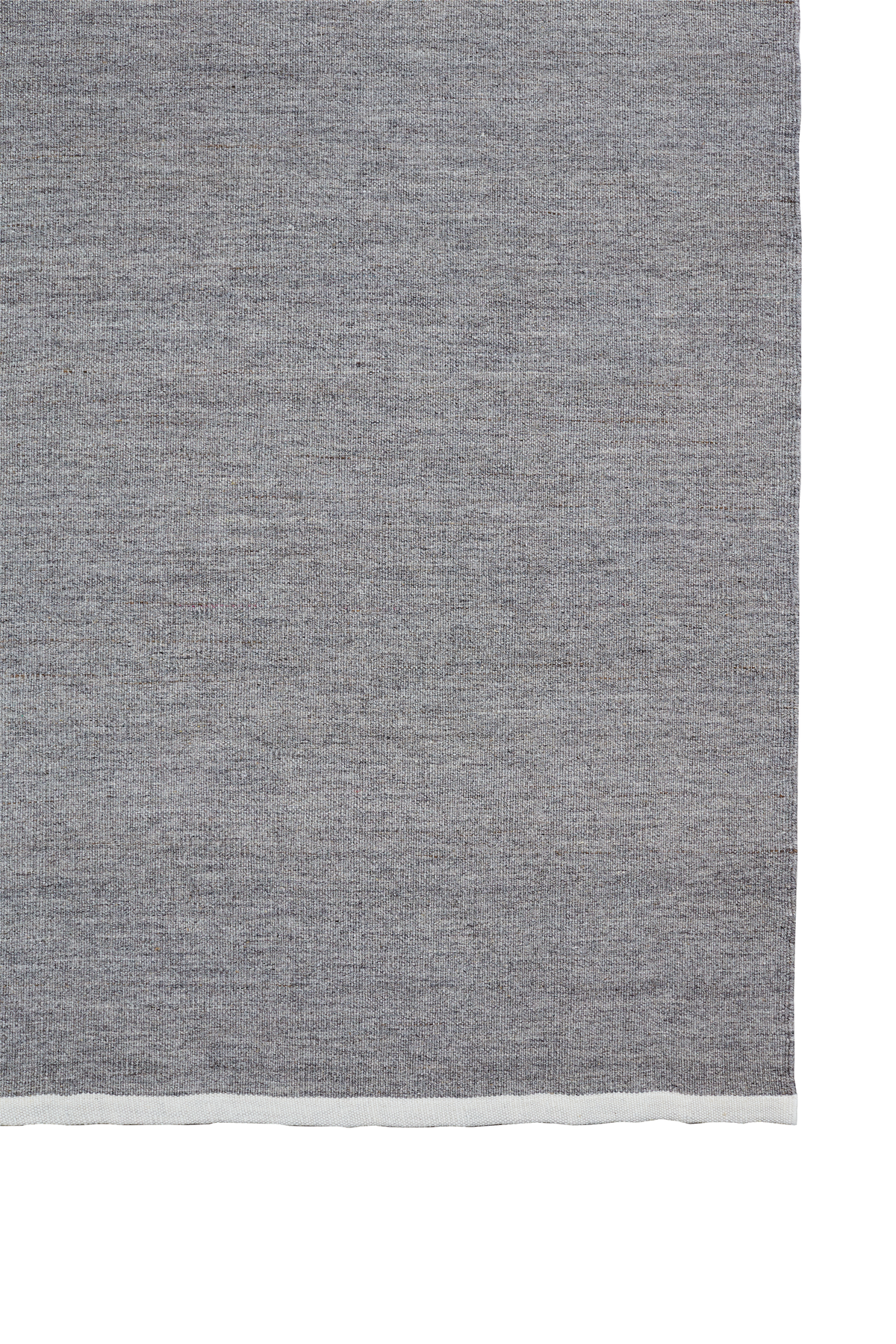 Massimo Escape Kelim Stone grey kilim rug, full view with the contrasting band at the end