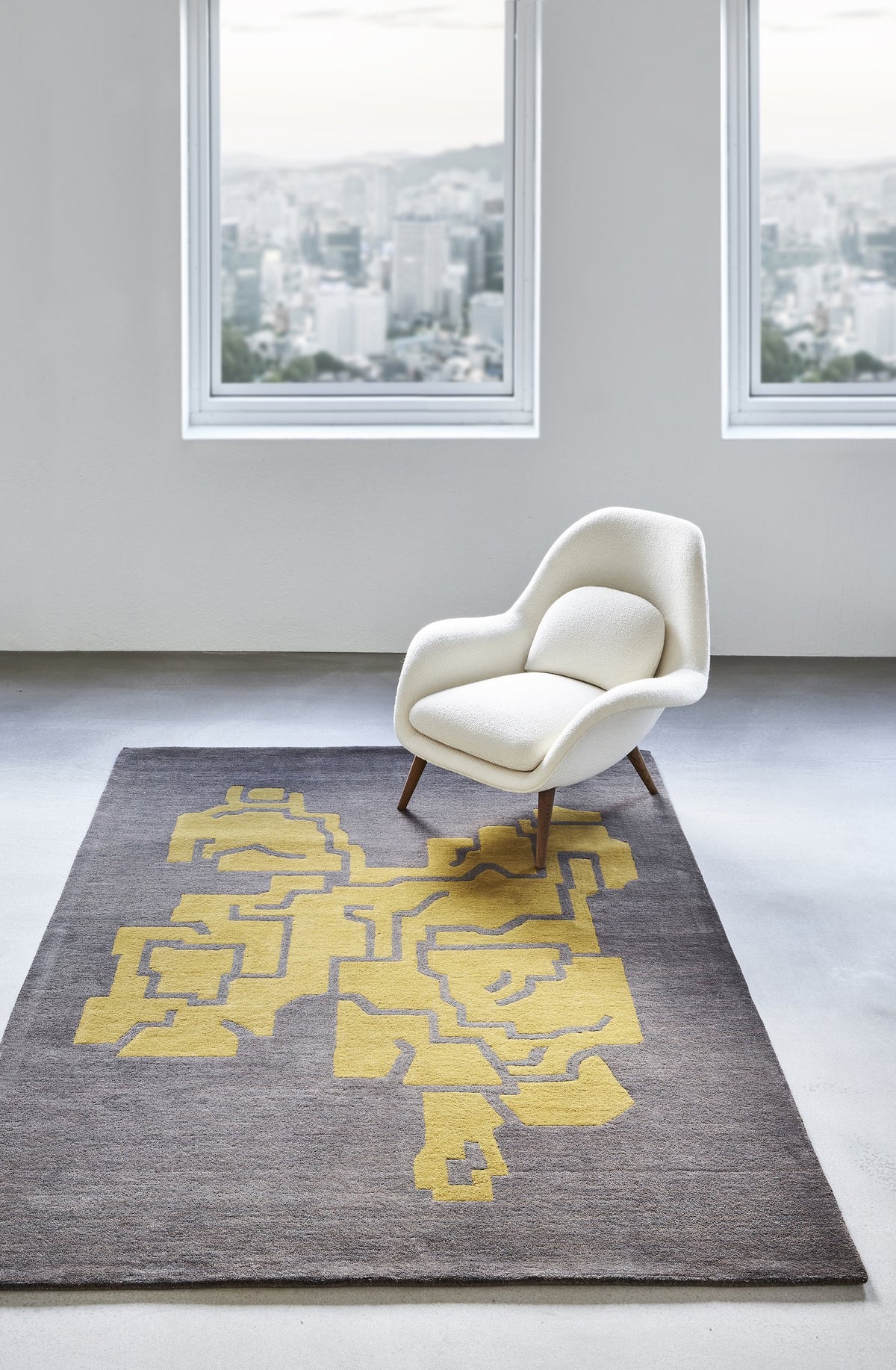 Massimo Structures Fragment 1 yellow rug, shown in an interior