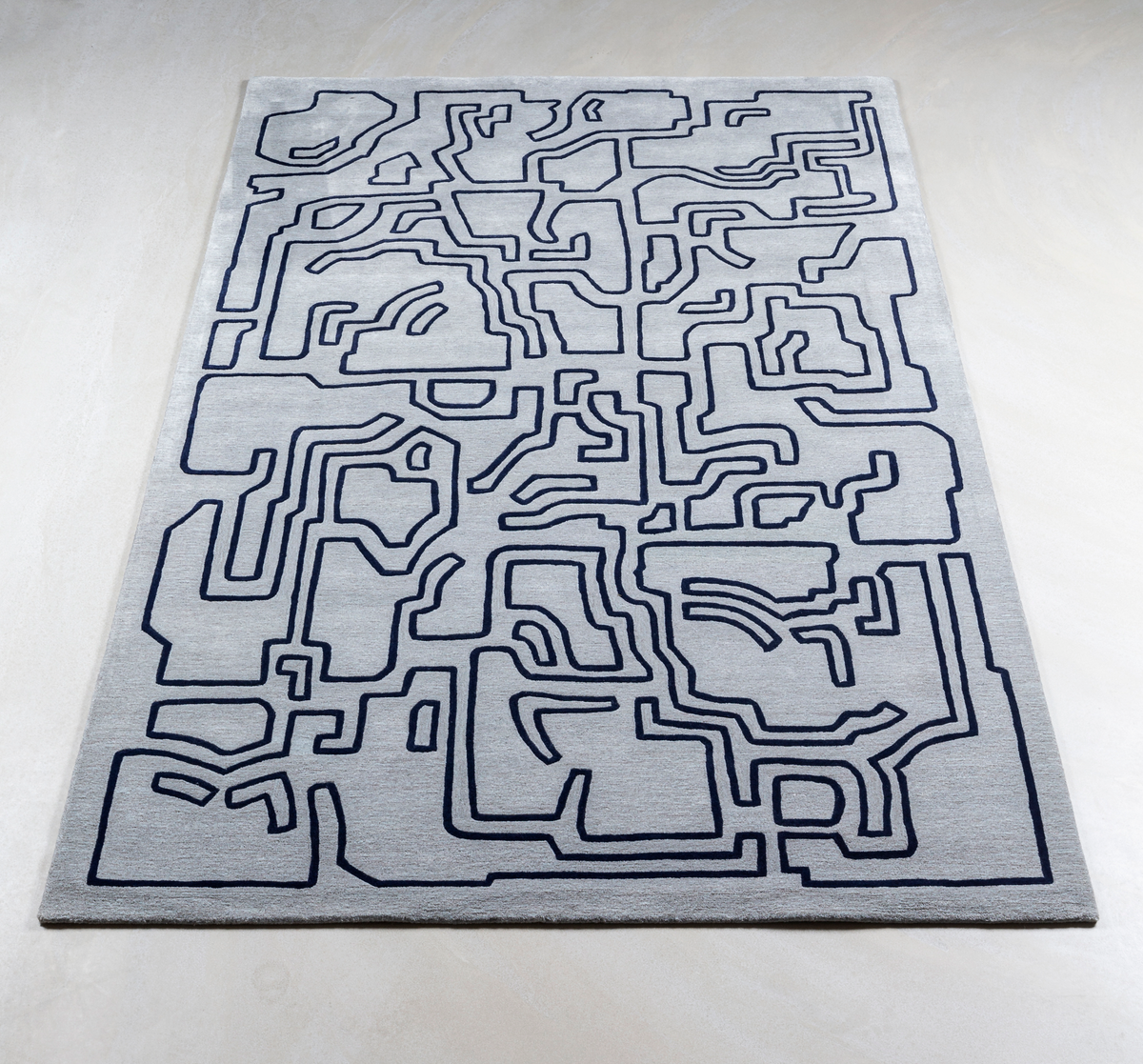 Massimo Structures Fragment 2 blue wool rug, perspective view